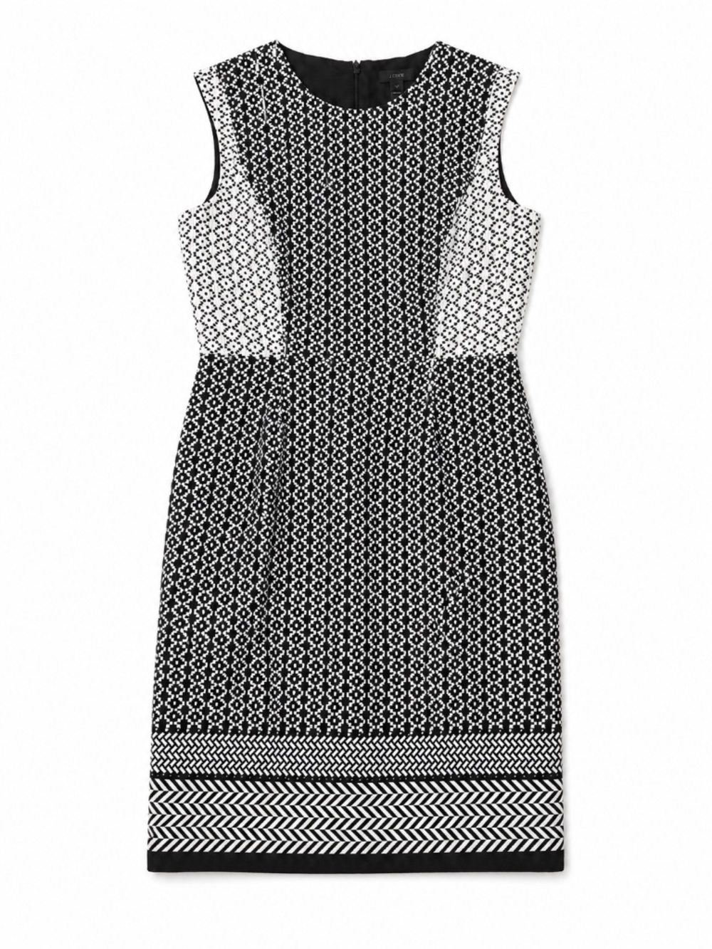 J.Crew Size 12 Black White Geometric Print Sheath Midi Dress Large